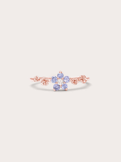 Periwinkle Blossom Ring Tanzanite 18K Rose Gold (2) – Mondays Made Flower & Birthstone Jewelry Singapore
