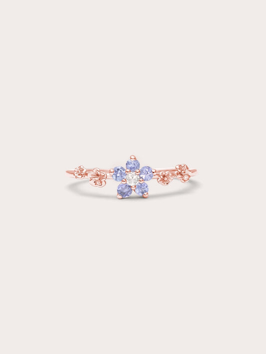 Periwinkle Blossom Ring Tanzanite 18K Rose Gold (2) – Mondays Made Flower & Birthstone Jewelry Singapore