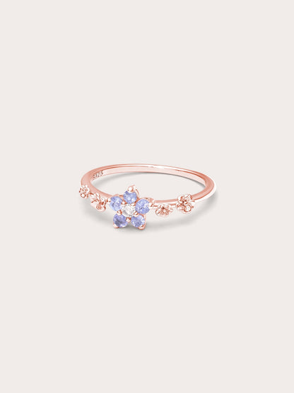 Periwinkle Blossom Ring Tanzanite 18K Rose Gold (1) – Mondays Made Flower & Birthstone Jewelry Singapore