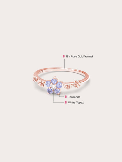 Periwinkle Blossom Ring Tanzanite 18K Rose Gold (5) – Mondays Made Flower & Birthstone Jewelry Singapore
