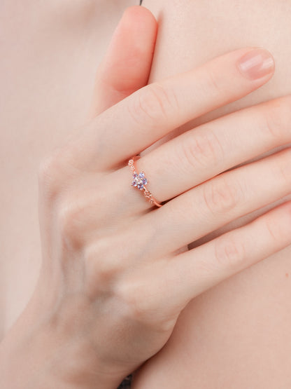 Periwinkle Blossom Ring Tanzanite 18K Rose Gold (4) – Mondays Made Flower & Birthstone Jewelry Singapore