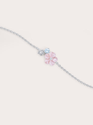 Pink Cluster Flower Bracelet S925 Silver Rhodium (1) – Mondays Made Flower & Birthstone Jewelry Singapore