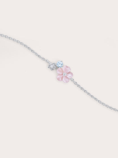 Pink Cluster Flower Bracelet S925 Silver Rhodium (1) – Mondays Made Flower & Birthstone Jewelry Singapore