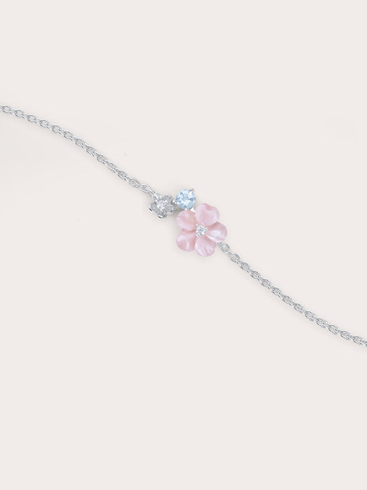Pink Cluster Flower Bracelet S925 Silver Rhodium (1) – Mondays Made Flower & Birthstone Jewelry Singapore