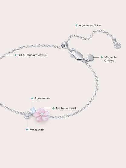 Pink Cluster Flower Bracelet S925 Silver Rhodium (2) – Mondays Made Flower & Birthstone Jewelry Singapore