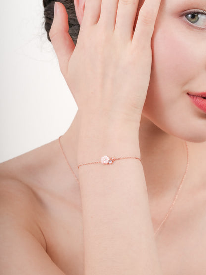 Pink Cluster Flower Bracelet Mother of Pearl Aquamarine 18K Rose Gold (2) – Mondays Made Flower & Birthstone Jewelry Singapore