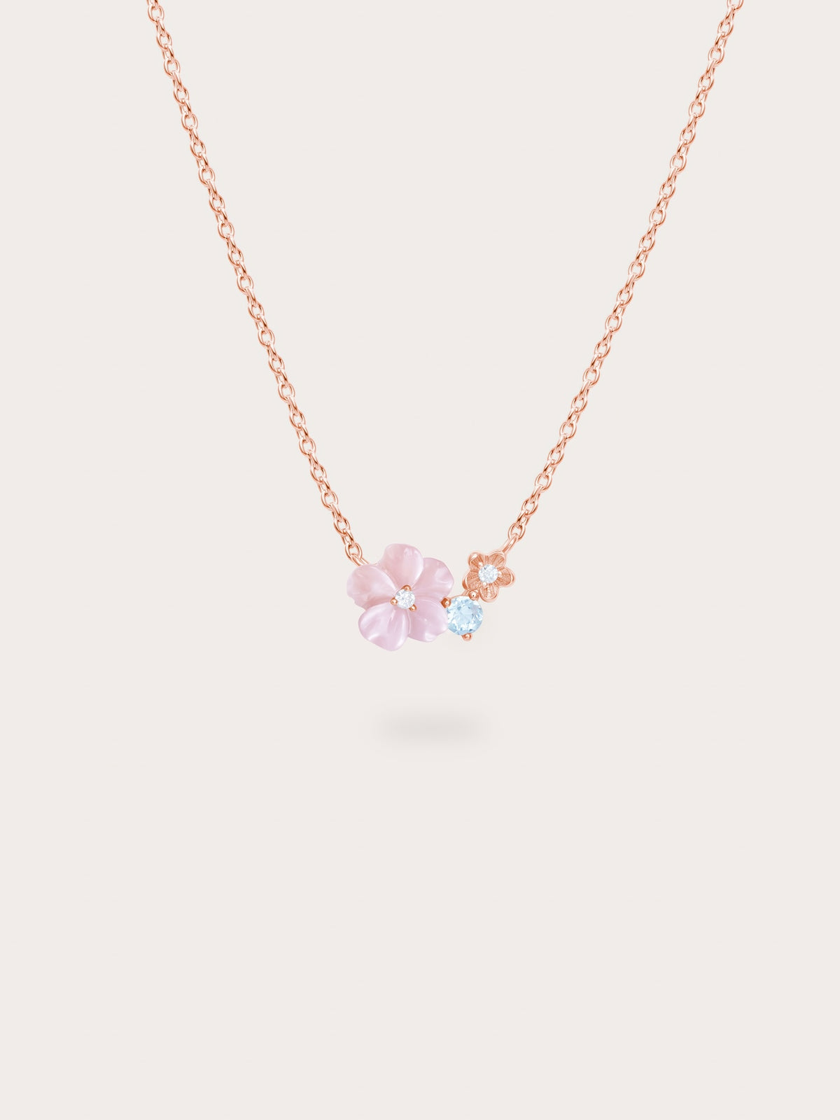 Pink Cluster Flower Necklace 18K Rose Gold (1) – Mondays Made Flower & Birthstone Jewelry Singapore
