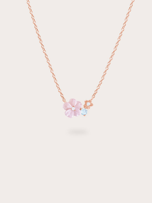 Pink Cluster Flower Necklace 18K Rose Gold (1) – Mondays Made Flower & Birthstone Jewelry Singapore