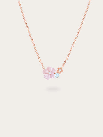 Pink Cluster Flower Necklace – MOP & Aquamarine