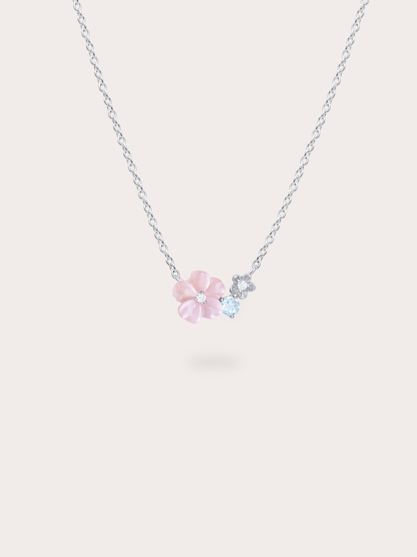Pink Cluster Flower Necklace – MOP & Aquamarine