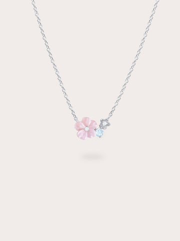 Pink Cluster Flower Necklace S925 Silver Rhodium (1) – Mondays Made Flower & Birthstone Jewelry Singapore