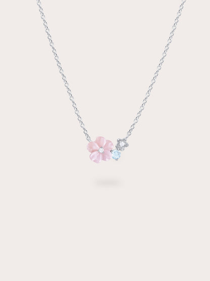 Pink Cluster Flower Necklace S925 Silver Rhodium (1) – Mondays Made Flower & Birthstone Jewelry Singapore
