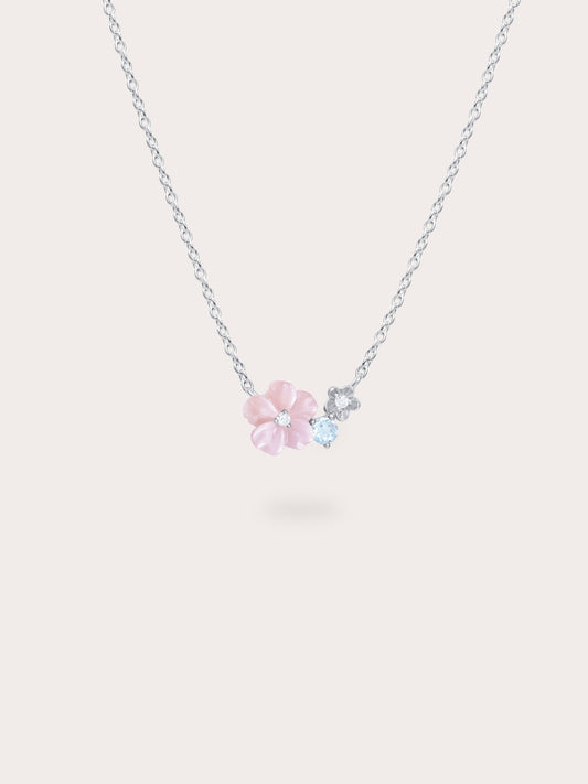 Pink Cluster Flower Necklace S925 Silver Rhodium (1) – Mondays Made Flower & Birthstone Jewelry Singapore