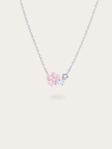 Pink Cluster Flower Necklace – MOP & Aquamarine