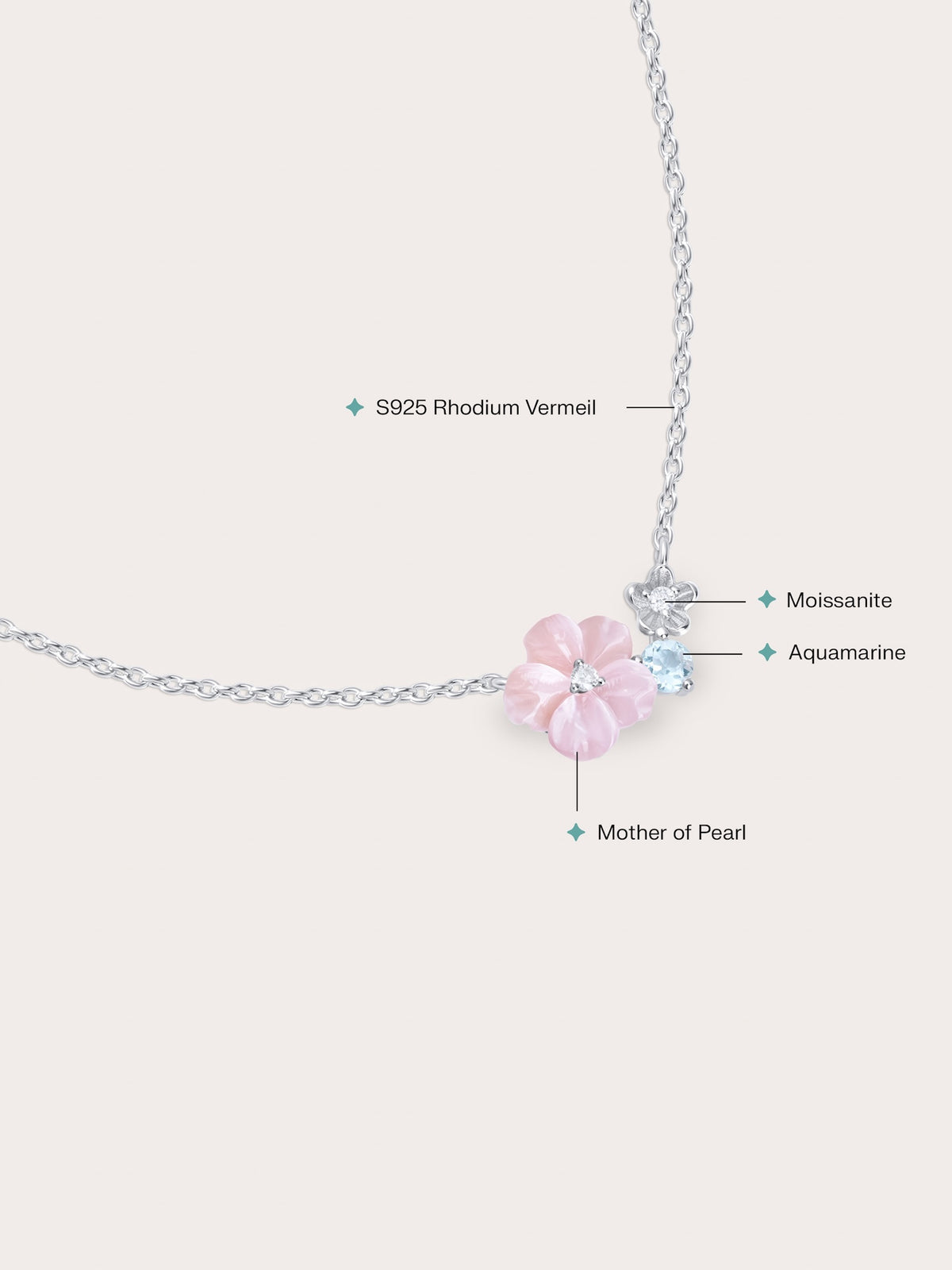 Pink Cluster Flower Necklace S925 Silver Rhodium (2) – Mondays Made Flower & Birthstone Jewelry Singapore