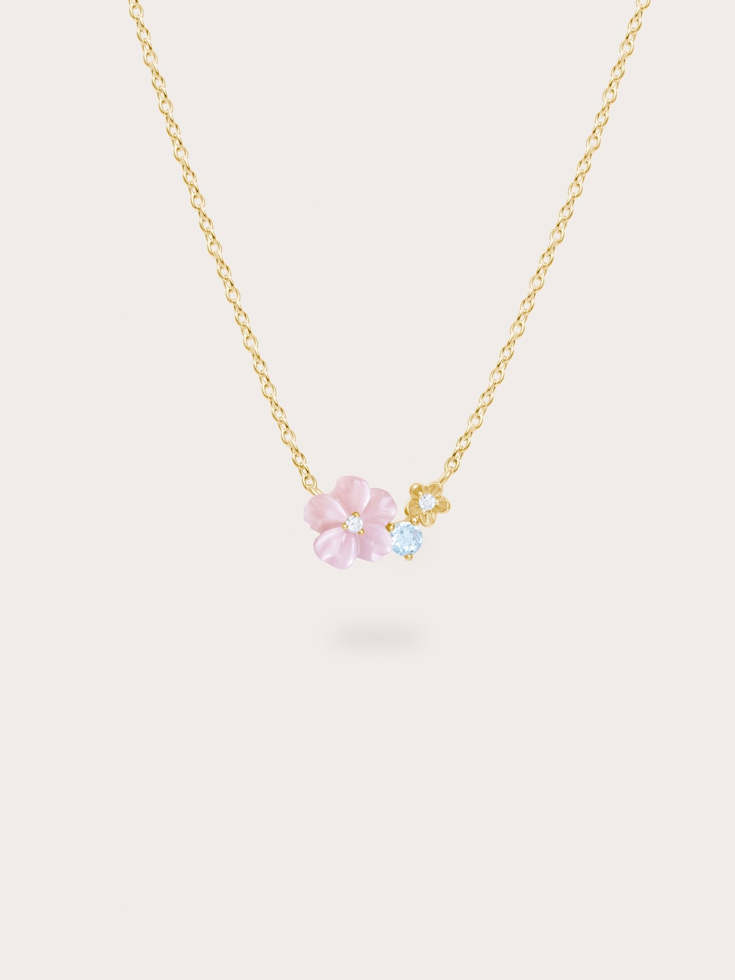 Pink Cluster Flower Necklace – MOP & Aquamarine