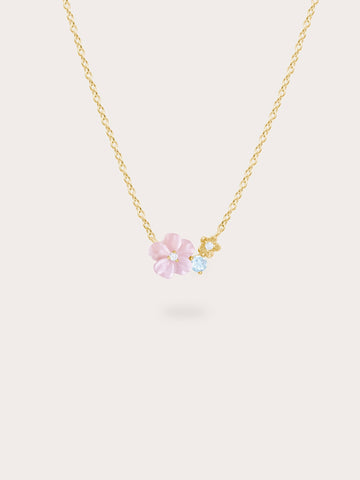 Pink Cluster Flower Necklace 18K Gold (1) – Mondays Made Flower & Birthstone Jewelry Singapore