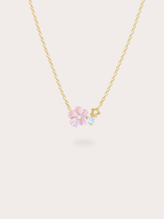 Pink Cluster Flower Necklace – MOP & Aquamarine