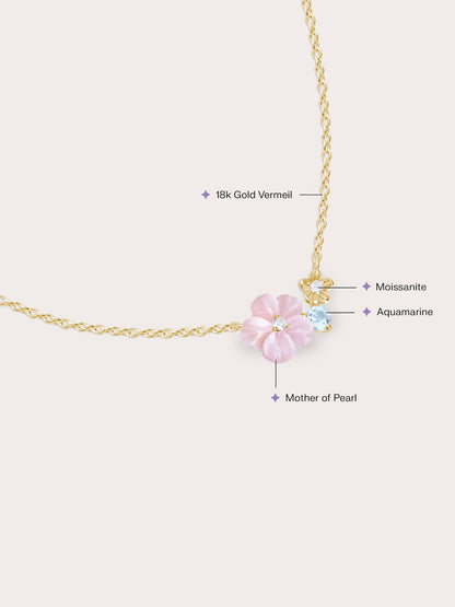 Pink Cluster Flower Necklace 18K Gold (2) – Mondays Made Flower & Birthstone Jewelry Singapore