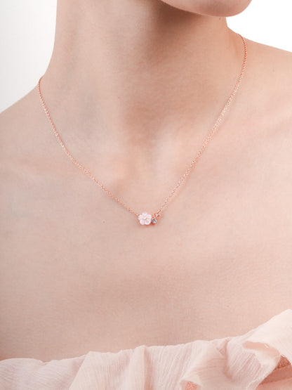 Pink Cluster Flower Necklace Mother of Pearl Aquamarine 18K Rose Gold (1) – Mondays Made Flower & Birthstone Jewelry Singapore