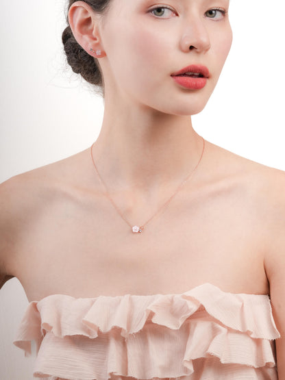 Pink Cluster Flower Necklace Mother of Pearl Aquamarine 18K Rose Gold (2) – Mondays Made Flower & Birthstone Jewelry Singapore