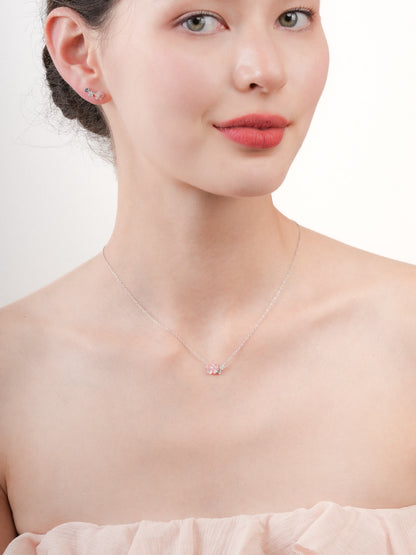 Pink Cluster Flower Necklace Mother of Pearl Aquamarine S925 Silver Rhodium (2) – Mondays Made Flower & Birthstone Jewelry Singapore