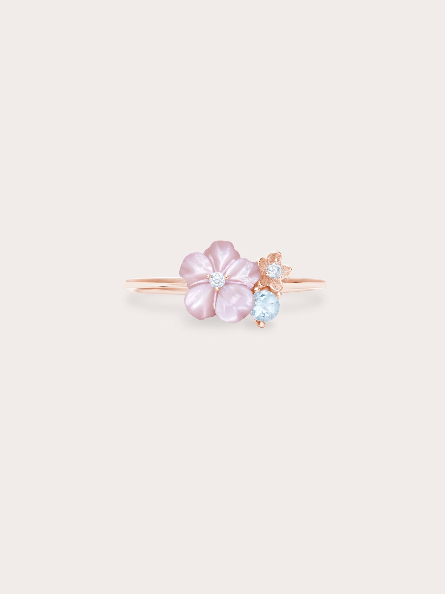 Pink Cluster Flower Ring – MOP & Aquamarine