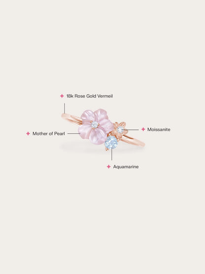 Pink Cluster Flower Ring – MOP & Aquamarine