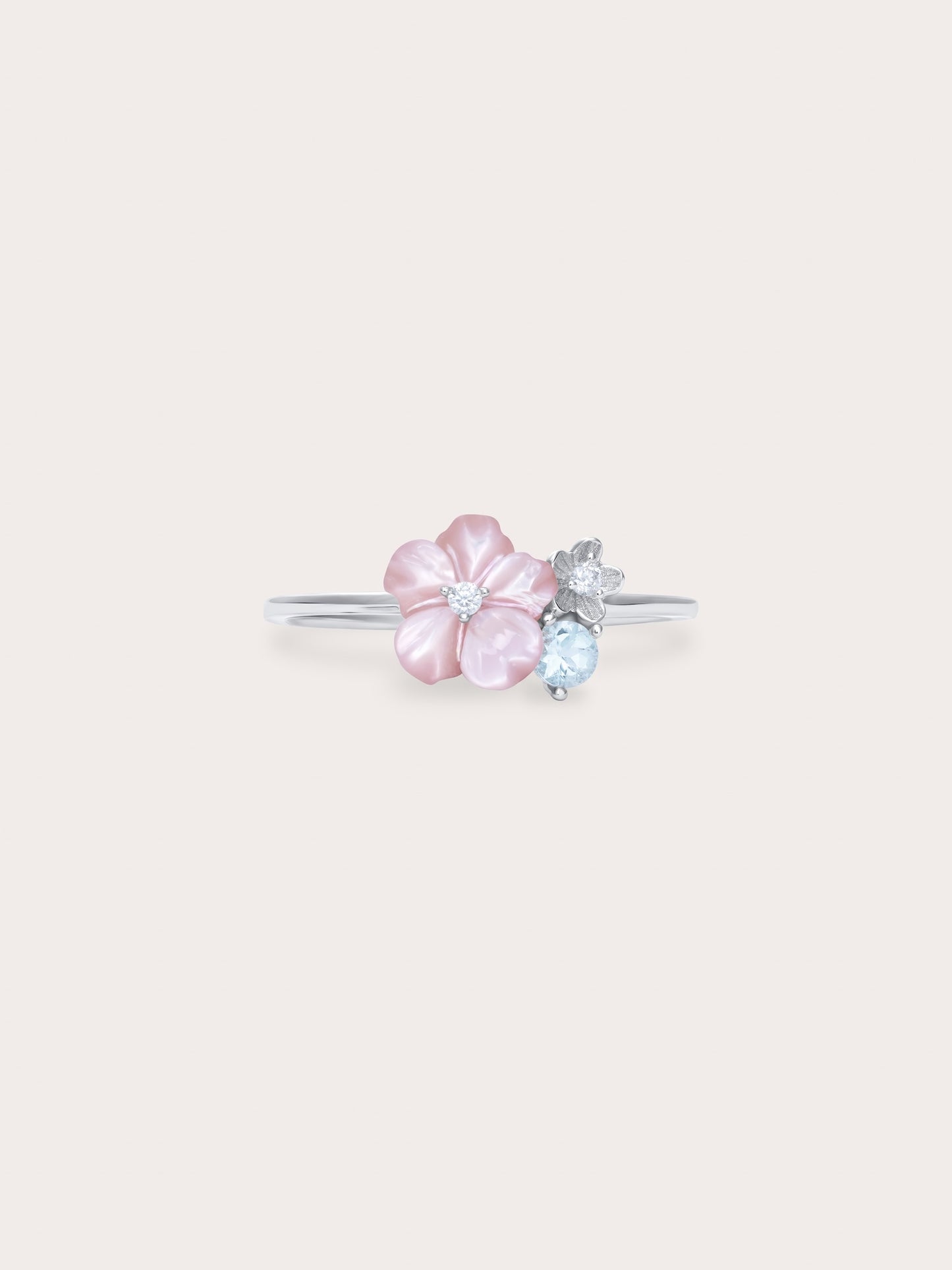 Pink Cluster Flower Ring – MOP & Aquamarine