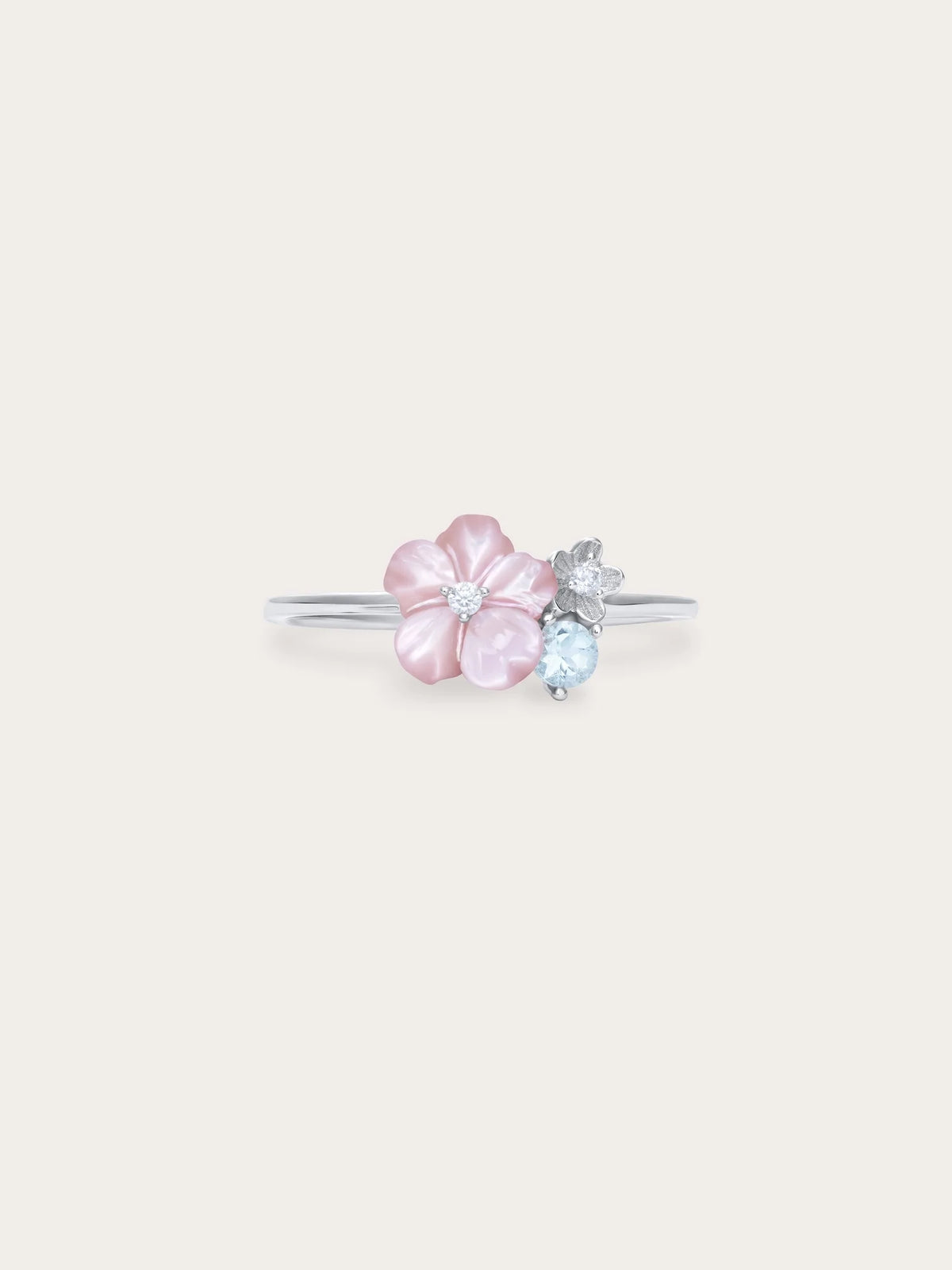 Pink Cluster Flower Ring – MOP & Aquamarine