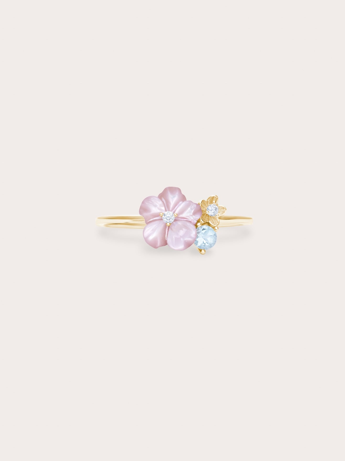 Pink Cluster Flower Ring – MOP & Aquamarine