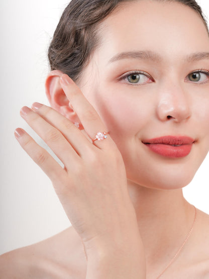 Pink Cluster Flower Ring Mother of Pearl Aquamarine 18K Rose Gold (2) – Mondays Made Flower & Birthstone Jewelry Singapore