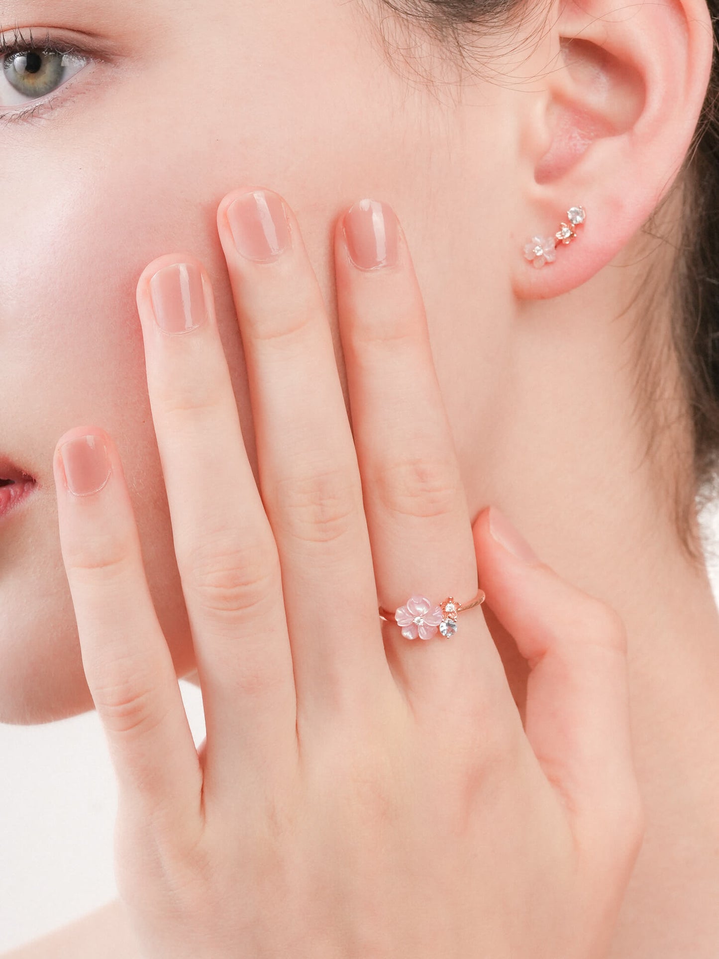 Pink Cluster Flower Ring – MOP & Aquamarine