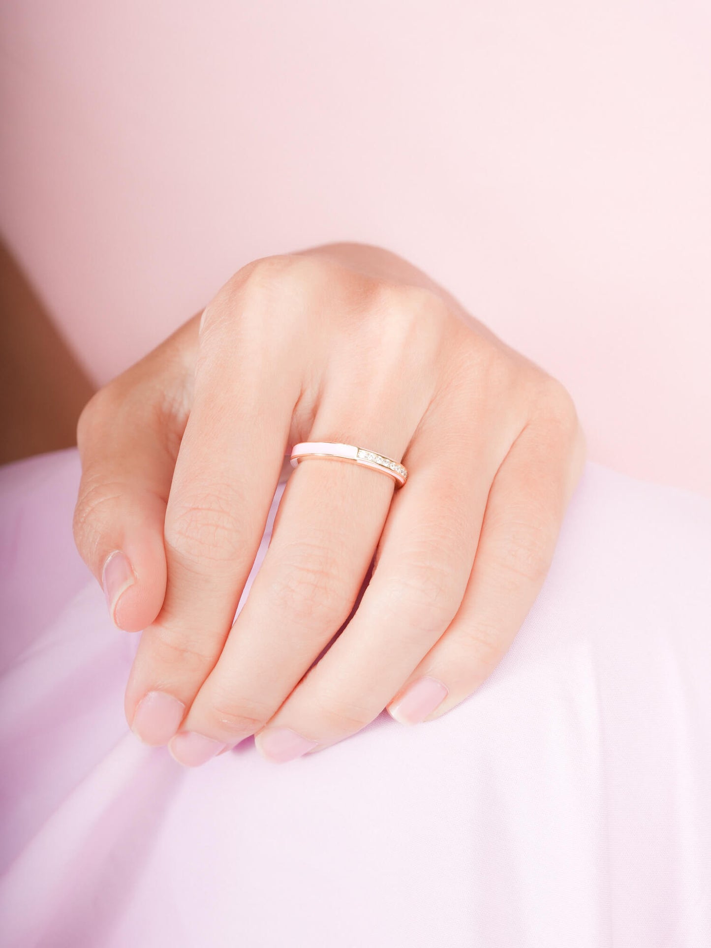 Pink Enamel Moissanite Band - Reversible
