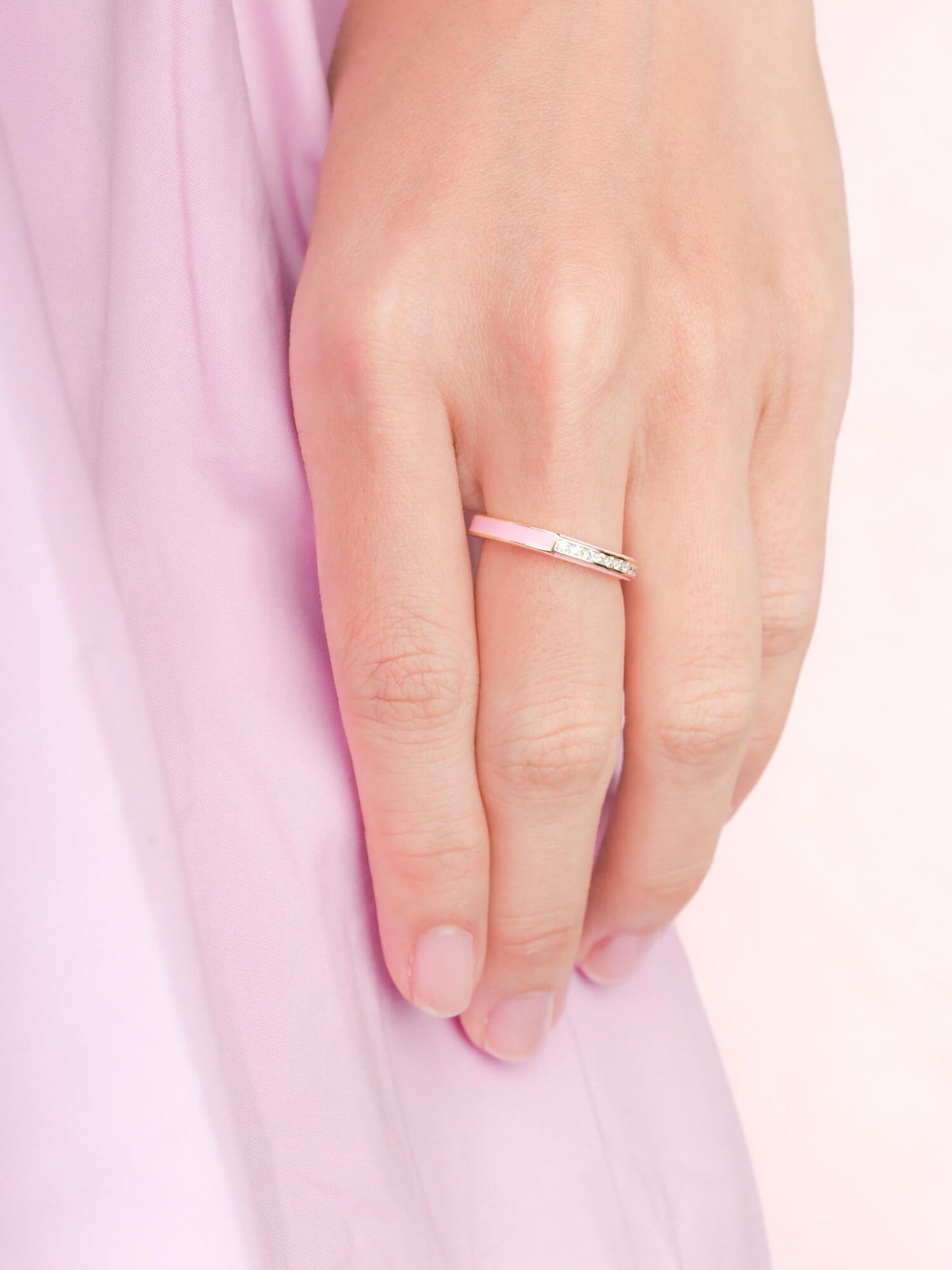 Pink Enamel Moissanite Band - Reversible
