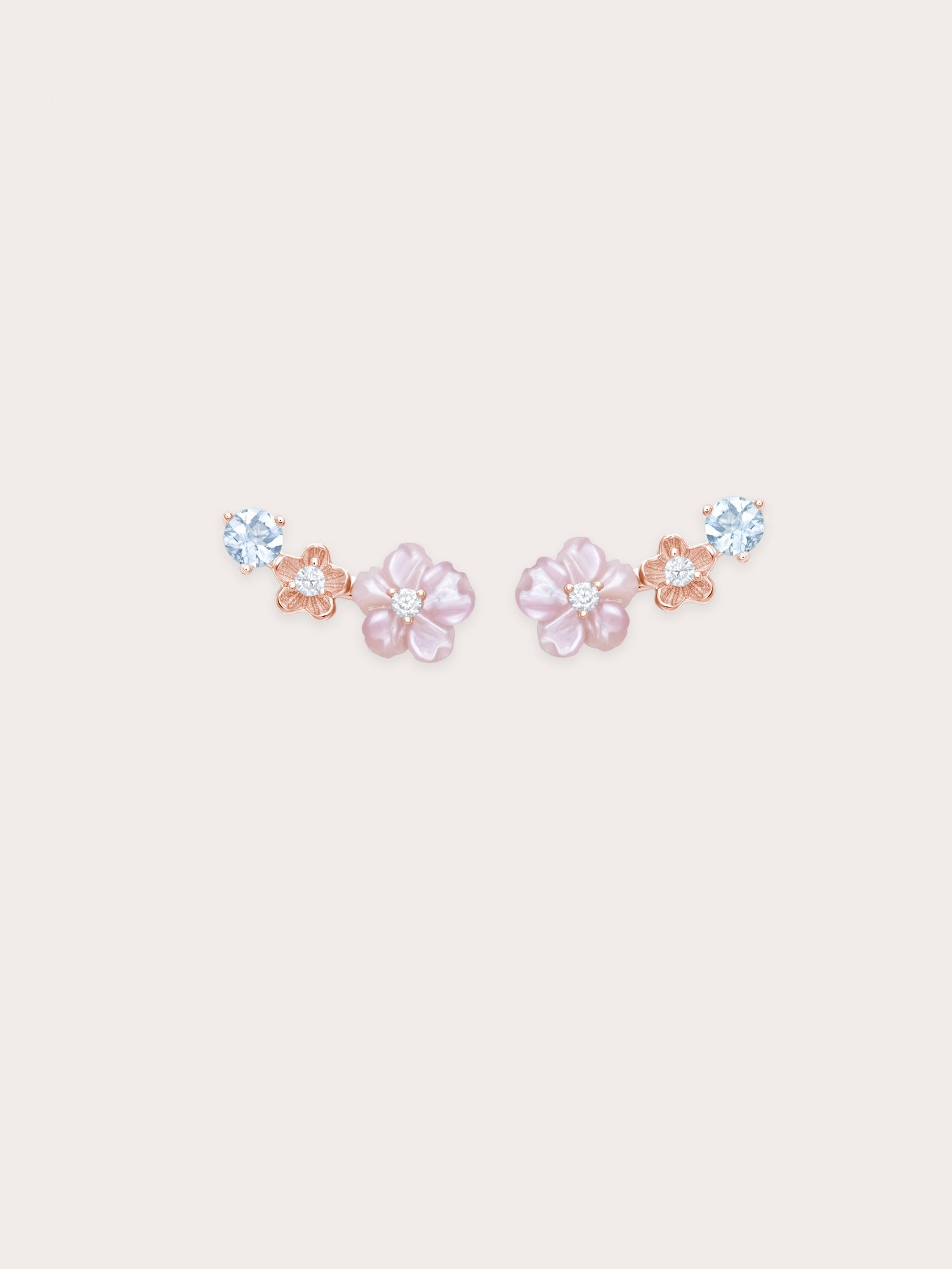 Pink Flower Climber Earrings – MOP & Aquamarine in 18k Rose Gold Vermeil from Mondays Made