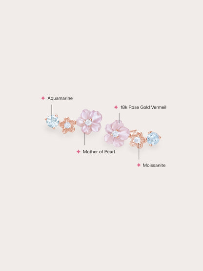 Pink Flower Climber Earrings 18K Rose Gold (2) – Mondays Made Flower & Birthstone Jewelry Singapore