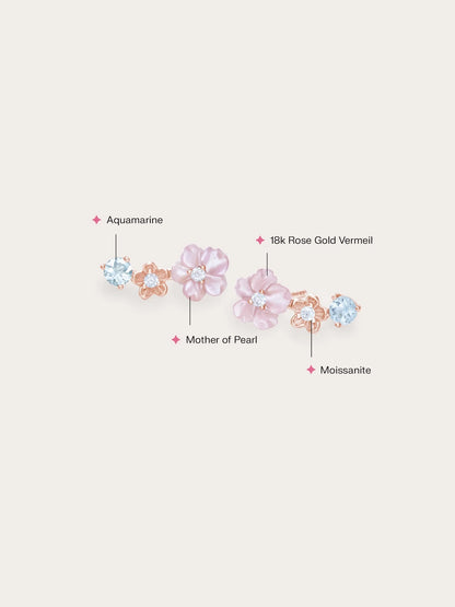 Pink Flower Climber Earrings – MOP & Aquamarine