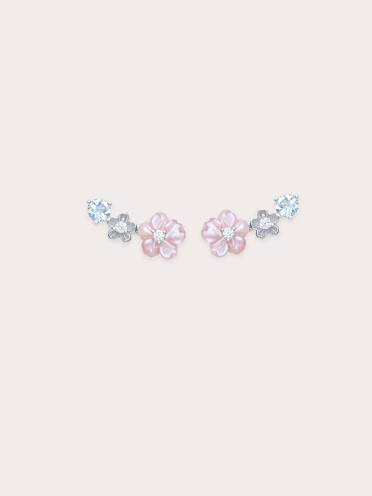 Pink Flower Climber Earrings – MOP & Aquamarine