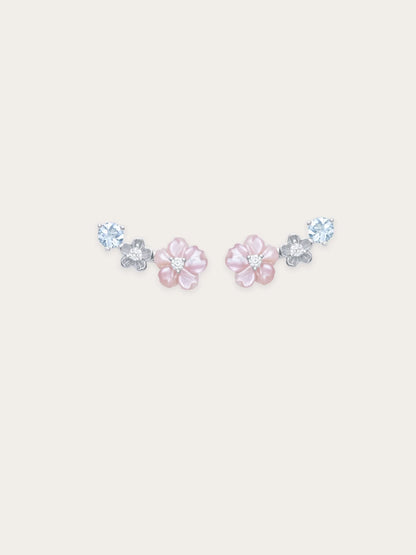 Pink Flower Climber Earrings – MOP & Aquamarine