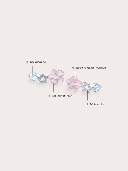 Pink Flower Climber Earrings S925 Silver Rhodium (2) – Mondays Made Flower & Birthstone Jewelry Singapore