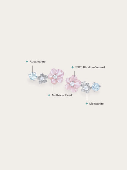 Pink Flower Climber Earrings – MOP & Aquamarine