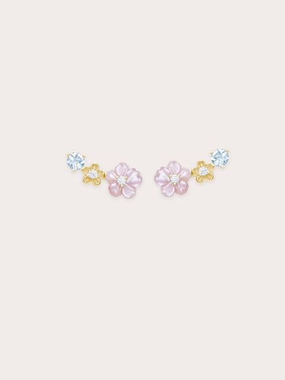 Pink Flower Climber Earrings 18K Gold (1) – Mondays Made Flower & Birthstone Jewelry Singapore