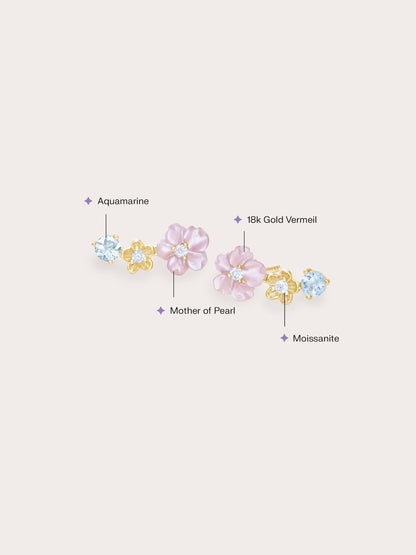 Pink Flower Climber Earrings 18K Gold (2) – Mondays Made Flower & Birthstone Jewelry Singapore