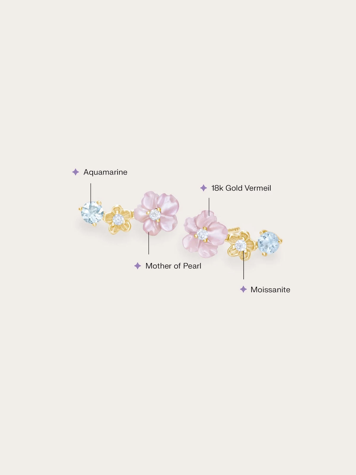Pink Flower Climber Earrings – MOP & Aquamarine