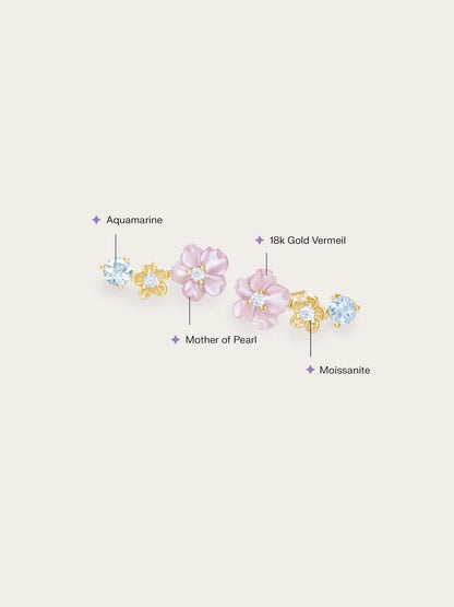 Pink Flower Climber Earrings – MOP & Aquamarine