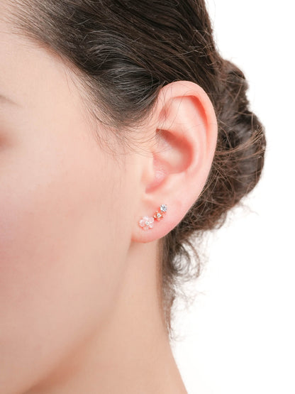 Pink Flower Climber Earrings Mother of Pearl Aquamarine 18K Rose Gold (2) – Mondays Made Flower & Birthstone Jewelry Singapore