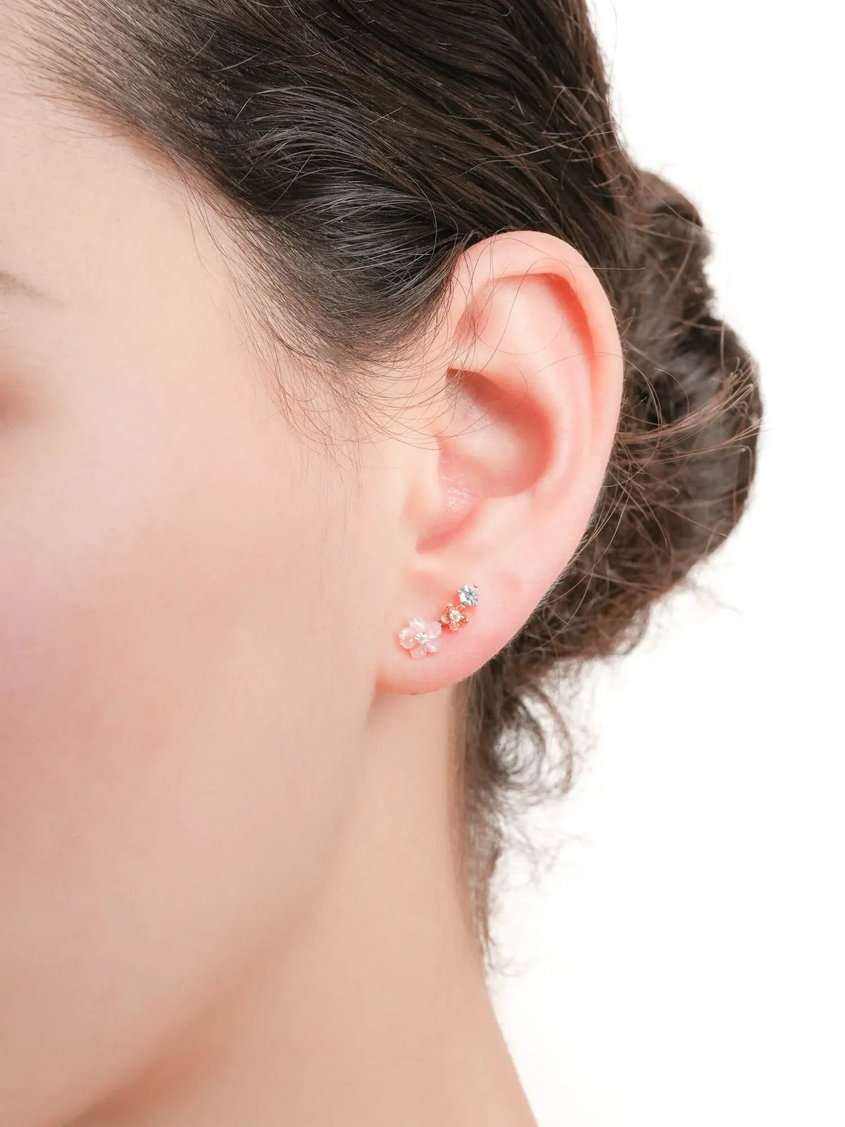 Pink Flower Climber Earrings – MOP & Aquamarine