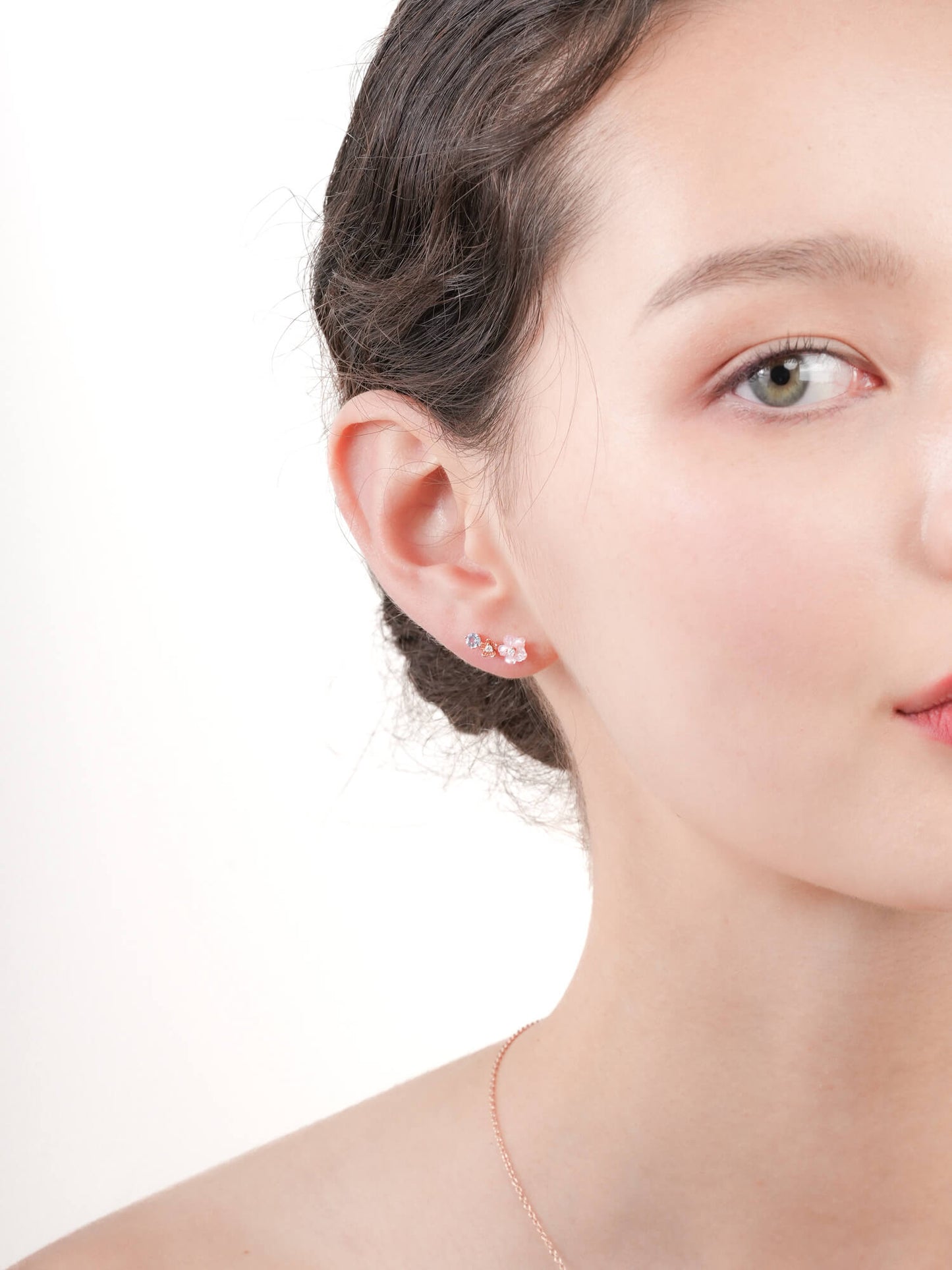 Pink Flower Climber Earrings – MOP & Aquamarine