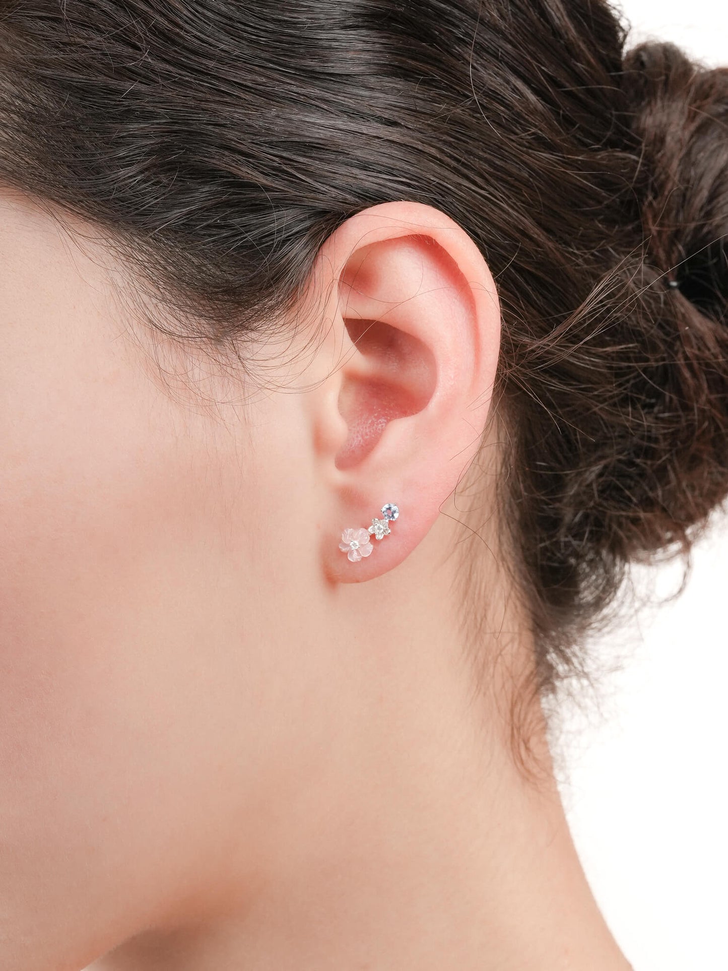 Pink Flower Climber Earrings – MOP & Aquamarine